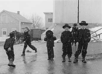 Amish Children Playing in Snow, 1969
